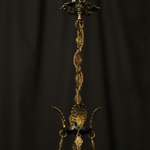 FRENCH GILDED BRONZE EMPIRE 4 LIGHT ANTIQUE CHANDELIER - ADDITIONAL PHOTO 8
