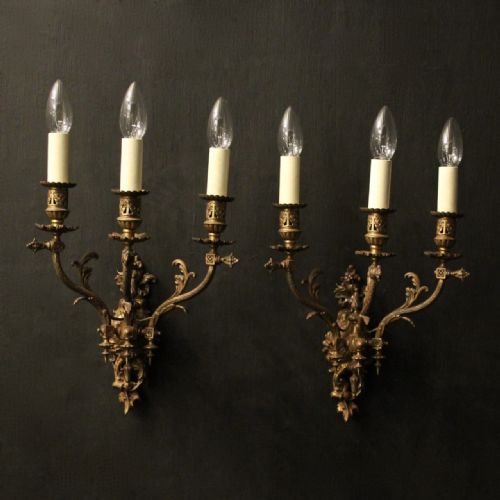 english pair of gilded bronze antique gasoliers - CATEGORY: ANTIQUE LIGHTING - DATED 19TH CENTURY
