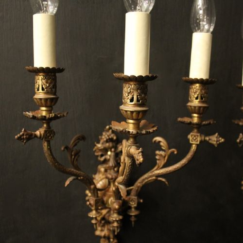 ENGLISH PAIR OF GILDED BRONZE ANTIQUE GASOLIERS - ADDITIONAL PHOTO 1