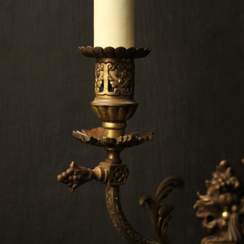 ENGLISH PAIR OF GILDED BRONZE ANTIQUE GASOLIERS - ADDITIONAL PHOTO 2