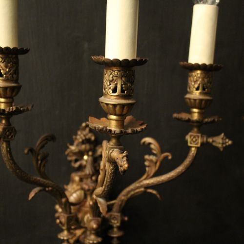 ENGLISH PAIR OF GILDED BRONZE ANTIQUE GASOLIERS - ADDITIONAL PHOTO 3