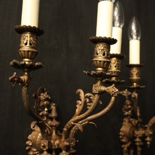 ENGLISH PAIR OF GILDED BRONZE ANTIQUE GASOLIERS - ADDITIONAL PHOTO 4