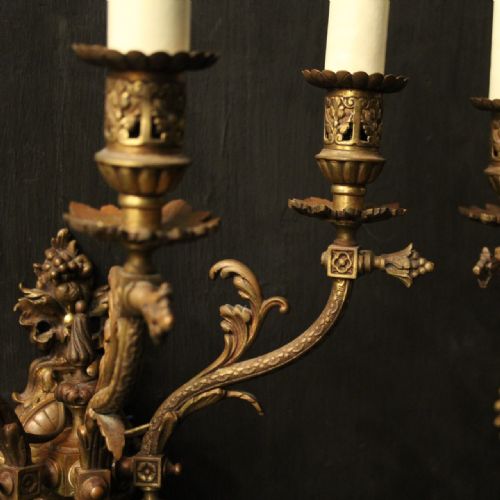 ENGLISH PAIR OF GILDED BRONZE ANTIQUE GASOLIERS - ADDITIONAL PHOTO 5