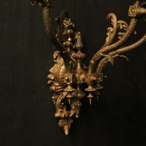 ENGLISH PAIR OF GILDED BRONZE ANTIQUE GASOLIERS - ADDITIONAL PHOTO 6