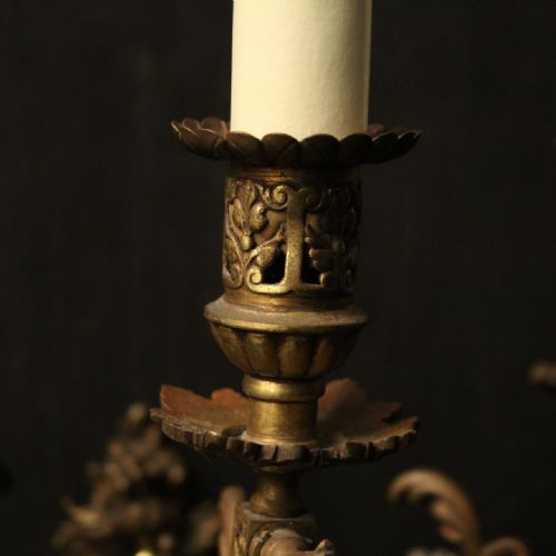 ENGLISH PAIR OF GILDED BRONZE ANTIQUE GASOLIERS - ADDITIONAL PHOTO 7