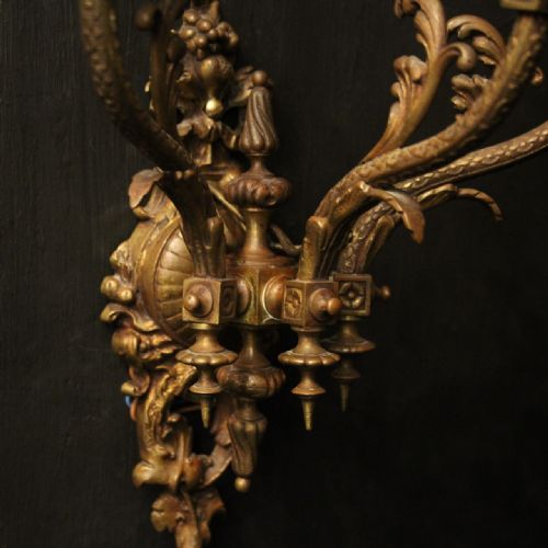 ENGLISH PAIR OF GILDED BRONZE ANTIQUE GASOLIERS - ADDITIONAL PHOTO 8