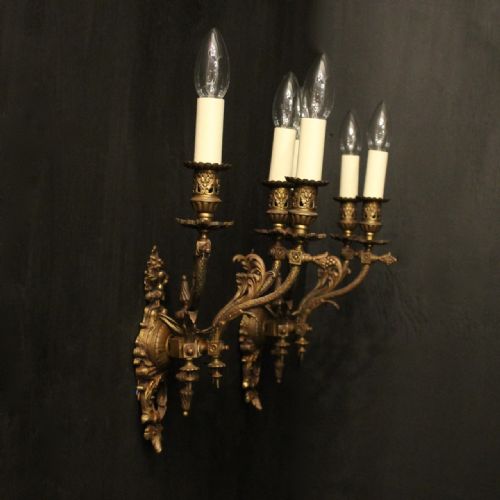 ENGLISH PAIR OF GILDED BRONZE ANTIQUE GASOLIERS - ADDITIONAL PHOTO 9