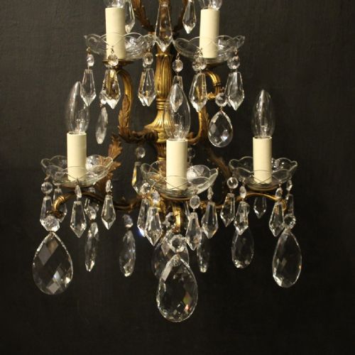 FRENCH PAIR OF BRONZE CRYSTAL 5 ARM ANTIQUE WALL LIGHTS - ADDITIONAL PHOTO 2