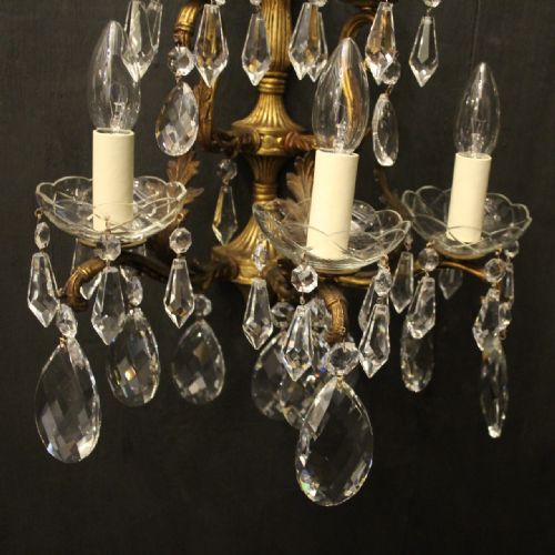 FRENCH PAIR OF BRONZE CRYSTAL 5 ARM ANTIQUE WALL LIGHTS - ADDITIONAL PHOTO 4
