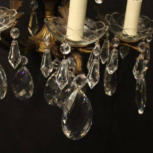 FRENCH PAIR OF BRONZE CRYSTAL 5 ARM ANTIQUE WALL LIGHTS - ADDITIONAL PHOTO 5