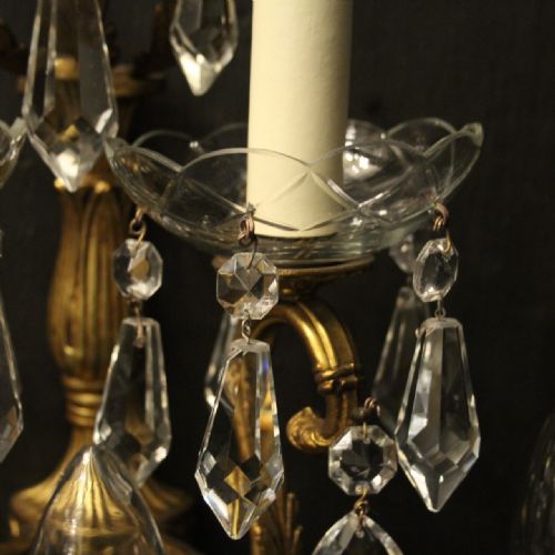 FRENCH PAIR OF BRONZE CRYSTAL 5 ARM ANTIQUE WALL LIGHTS - ADDITIONAL PHOTO 6