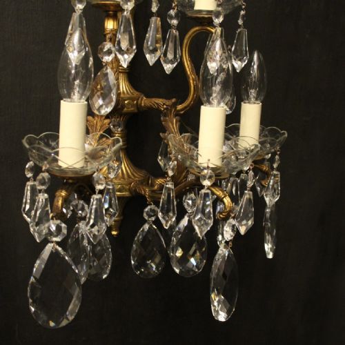 FRENCH PAIR OF BRONZE CRYSTAL 5 ARM ANTIQUE WALL LIGHTS - ADDITIONAL PHOTO 7