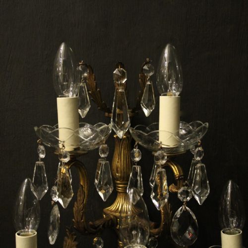 FRENCH PAIR OF BRONZE CRYSTAL 5 ARM ANTIQUE WALL LIGHTS - ADDITIONAL PHOTO 8