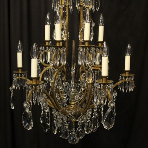 FRENCH GILDED BRASS CRYSTAL 13 LIGHT BIRDCAGE ANTIQUE CHANDELIER - ADDITIONAL PHOTO 1