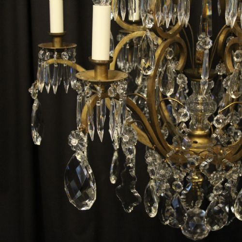 FRENCH GILDED BRASS CRYSTAL 13 LIGHT BIRDCAGE ANTIQUE CHANDELIER - ADDITIONAL PHOTO 2