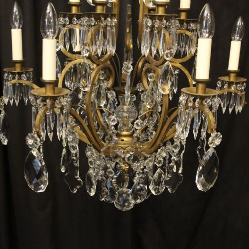 FRENCH GILDED BRASS CRYSTAL 13 LIGHT BIRDCAGE ANTIQUE CHANDELIER - ADDITIONAL PHOTO 3
