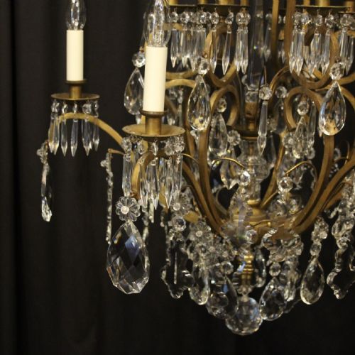 FRENCH GILDED BRASS CRYSTAL 13 LIGHT BIRDCAGE ANTIQUE CHANDELIER - ADDITIONAL PHOTO 4