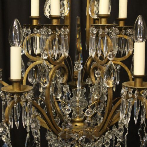 FRENCH GILDED BRASS CRYSTAL 13 LIGHT BIRDCAGE ANTIQUE CHANDELIER - ADDITIONAL PHOTO 5