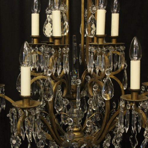 FRENCH GILDED BRASS CRYSTAL 13 LIGHT BIRDCAGE ANTIQUE CHANDELIER - ADDITIONAL PHOTO 6