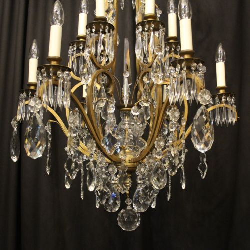 FRENCH GILDED BRASS CRYSTAL 13 LIGHT BIRDCAGE ANTIQUE CHANDELIER - ADDITIONAL PHOTO 7