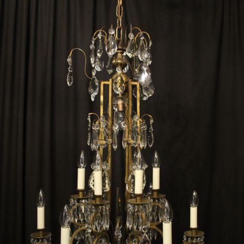 FRENCH GILDED BRASS CRYSTAL 13 LIGHT BIRDCAGE ANTIQUE CHANDELIER - ADDITIONAL PHOTO 8