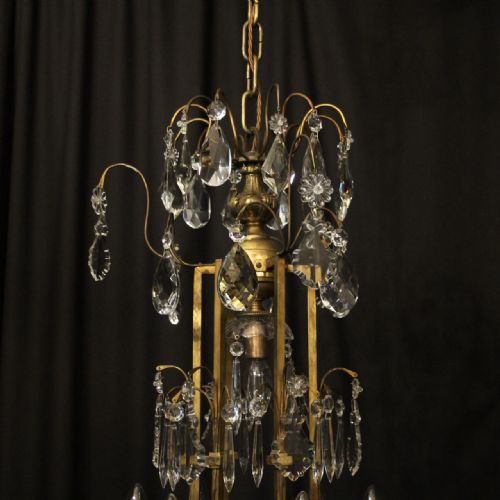FRENCH GILDED BRASS CRYSTAL 13 LIGHT BIRDCAGE ANTIQUE CHANDELIER - ADDITIONAL PHOTO 9