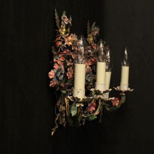 FRENCH PAIR OF TOLEWARE FLORAL WALL LIGHTS - ADDITIONAL PHOTO 8