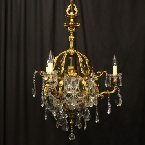 french gilded bronze 4 light antique chandelier - CATEGORY: ANTIQUE LIGHTING - DATED 19TH CENTURY