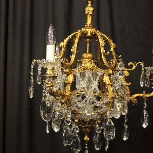 FRENCH GILDED BRONZE 4 LIGHT ANTIQUE CHANDELIER - ADDITIONAL PHOTO 1