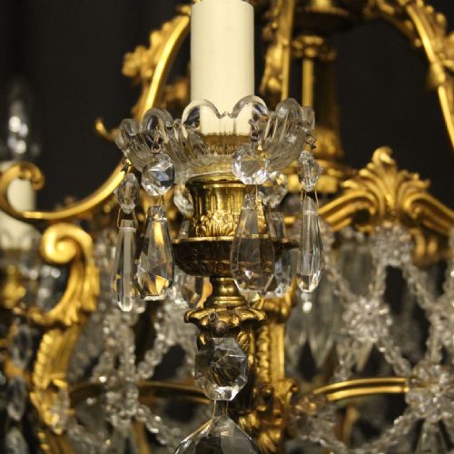 FRENCH GILDED BRONZE 4 LIGHT ANTIQUE CHANDELIER - ADDITIONAL PHOTO 2