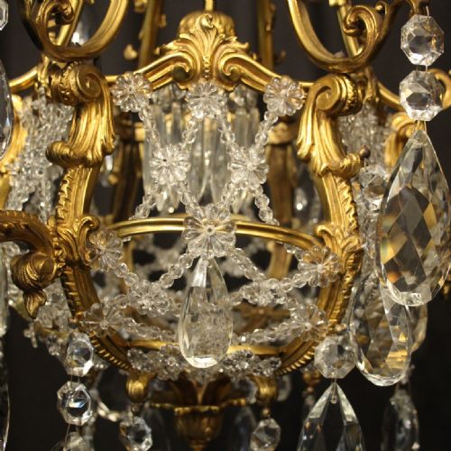 FRENCH GILDED BRONZE 4 LIGHT ANTIQUE CHANDELIER - ADDITIONAL PHOTO 3