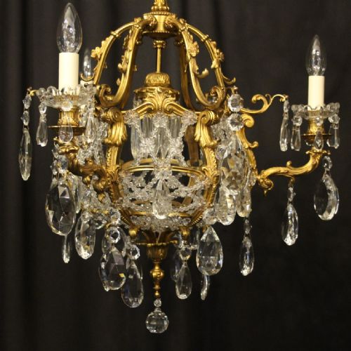 FRENCH GILDED BRONZE 4 LIGHT ANTIQUE CHANDELIER - ADDITIONAL PHOTO 4
