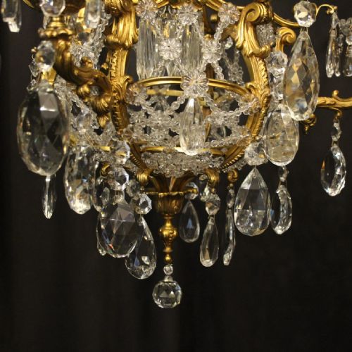 FRENCH GILDED BRONZE 4 LIGHT ANTIQUE CHANDELIER - ADDITIONAL PHOTO 6