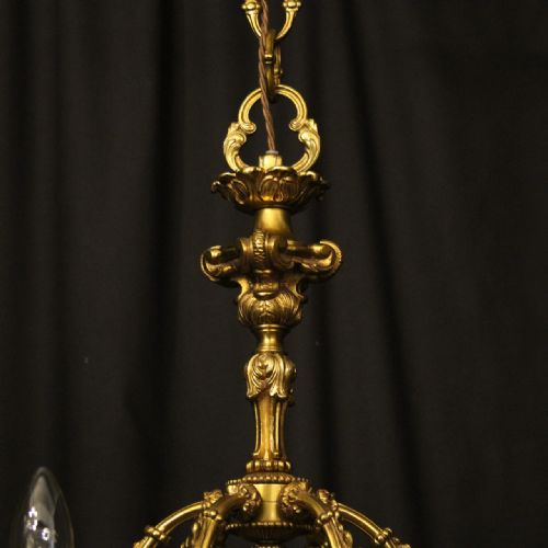 FRENCH GILDED BRONZE 4 LIGHT ANTIQUE CHANDELIER - ADDITIONAL PHOTO 8