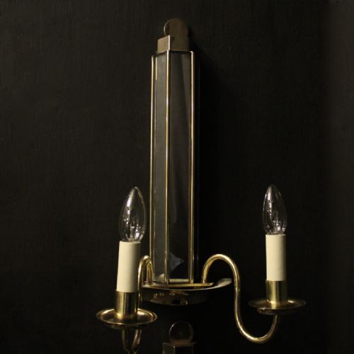 ENGLISH SET OF 4 ART DECO BRASS TWIN ARM ANTIQUE WALL LIGHTS - ADDITIONAL PHOTO 1