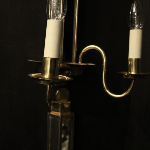 ENGLISH SET OF 4 ART DECO BRASS TWIN ARM ANTIQUE WALL LIGHTS - ADDITIONAL PHOTO 4