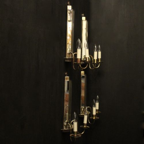 ENGLISH SET OF 4 ART DECO BRASS TWIN ARM ANTIQUE WALL LIGHTS - ADDITIONAL PHOTO 9
