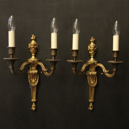 french pair of gilded twin arm antique wall lights - CATEGORY: ANTIQUE LIGHTING - DATED 1920