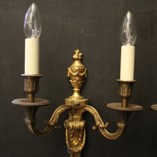 FRENCH PAIR OF GILDED TWIN ARM ANTIQUE WALL LIGHTS - ADDITIONAL PHOTO 2