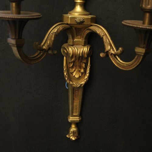 FRENCH PAIR OF GILDED TWIN ARM ANTIQUE WALL LIGHTS - ADDITIONAL PHOTO 4