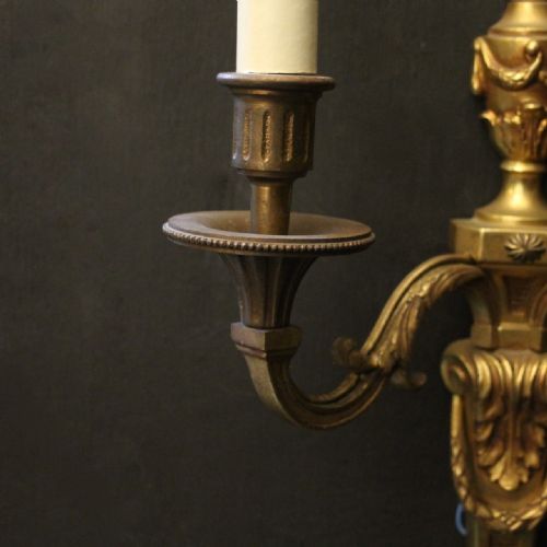 FRENCH PAIR OF GILDED TWIN ARM ANTIQUE WALL LIGHTS - ADDITIONAL PHOTO 5