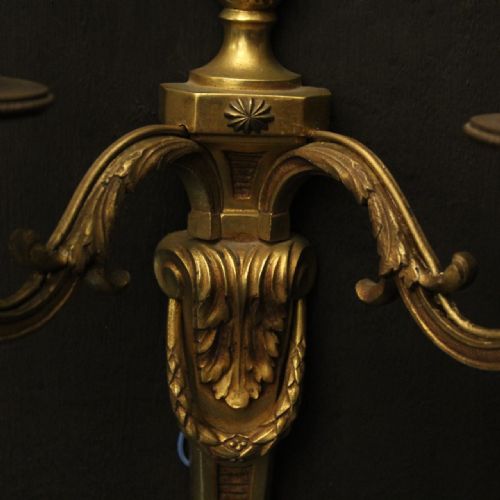 FRENCH PAIR OF GILDED TWIN ARM ANTIQUE WALL LIGHTS - ADDITIONAL PHOTO 6