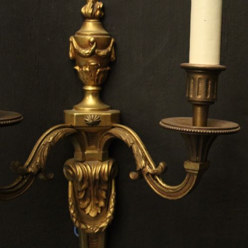 FRENCH PAIR OF GILDED TWIN ARM ANTIQUE WALL LIGHTS - ADDITIONAL PHOTO 7