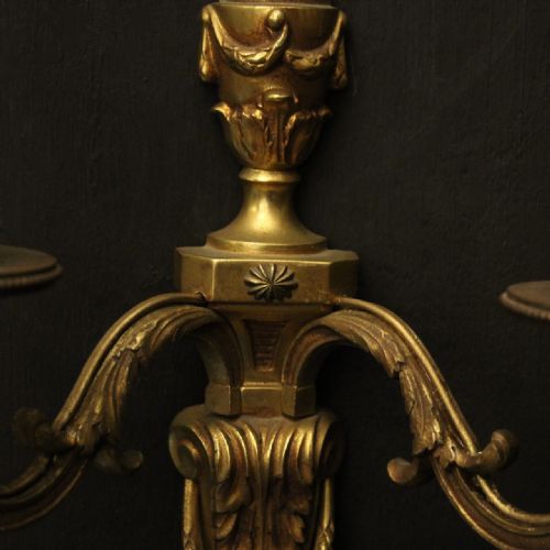 FRENCH PAIR OF GILDED TWIN ARM ANTIQUE WALL LIGHTS - ADDITIONAL PHOTO 8