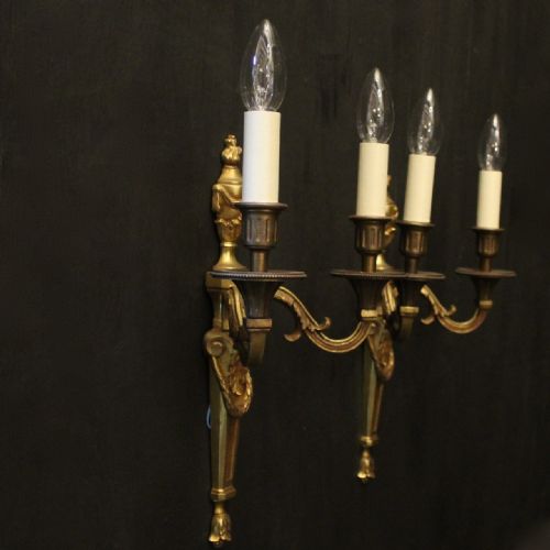 FRENCH PAIR OF GILDED TWIN ARM ANTIQUE WALL LIGHTS - ADDITIONAL PHOTO 9