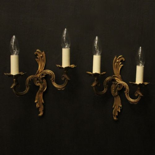 french pair of gilded twin arm wall lights - CATEGORY: ANTIQUE LIGHTING - DATED 1930