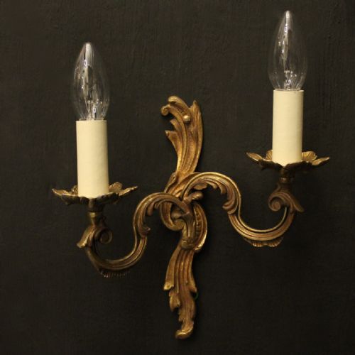 FRENCH PAIR OF GILDED TWIN ARM WALL LIGHTS - ADDITIONAL PHOTO 1