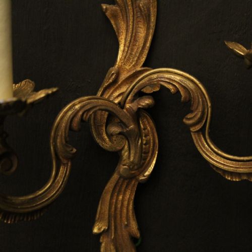FRENCH PAIR OF GILDED TWIN ARM WALL LIGHTS - ADDITIONAL PHOTO 2