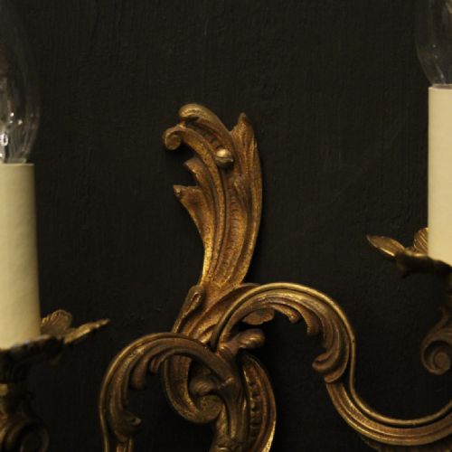 FRENCH PAIR OF GILDED TWIN ARM WALL LIGHTS - ADDITIONAL PHOTO 3