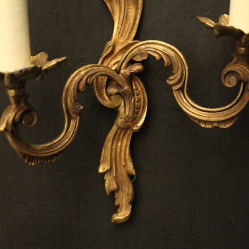 FRENCH PAIR OF GILDED TWIN ARM WALL LIGHTS - ADDITIONAL PHOTO 4